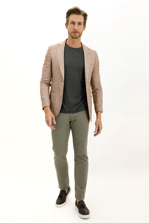 Açık Kahve  6 Drop Regular Fit Standart Kesim Desenli Ceket