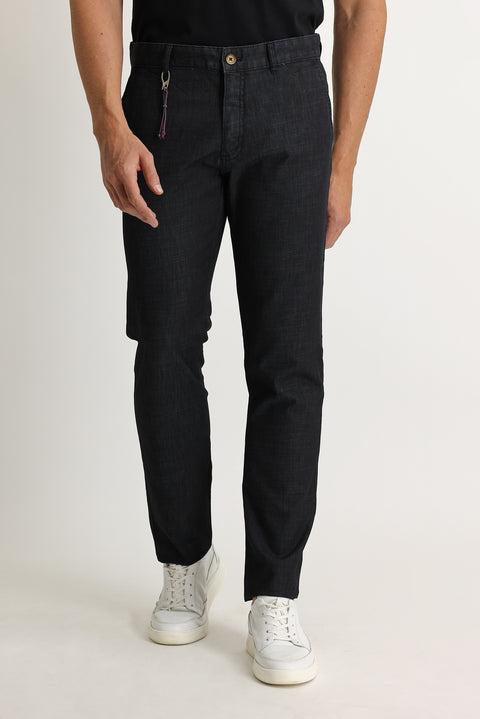 Siyah Regular Fit Standart Kesim Likralı Denim Look Pantolon