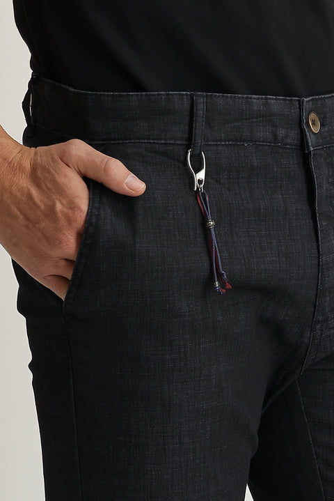 Siyah Regular Fit Standart Kesim Likralı Denim Look Pantolon
