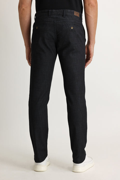 Siyah Regular Fit Standart Kesim Likralı Denim Look Pantolon