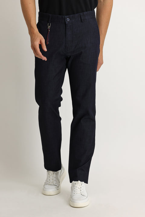 Orta Lacivert 4 Drop Relaxed Fit Rahat Kesim Likralı Denim Look Pantolon