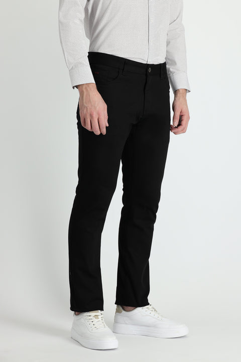 Black Regular Fit Standard Cut Lycra Canvas / Chino Trousers