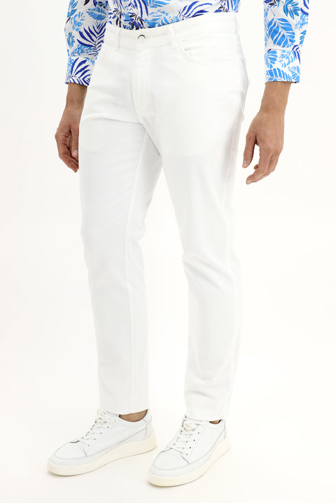 Beyaz 6 Drop Regular Fit Standart Kesim Likralı Kanvas / Chino Pantolon