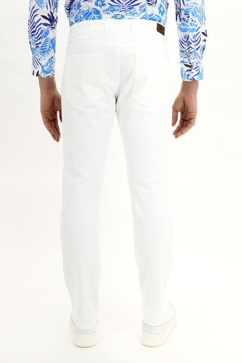 Beyaz Relaxed Fit Rahat Kesim Likralı Kanvas / Chino Pantolon