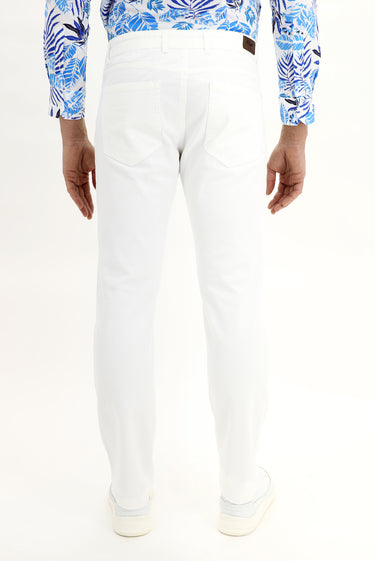Beyaz Slim Fit Dar Kesim Likralı Kanvas / Chino Pantolon