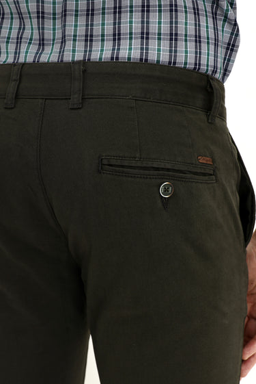 Orta Haki Slim Fit Dar Kesim Likralı Kanvas / Chino Pantolon