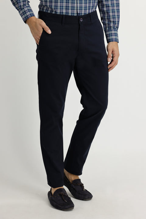 Koyu Lacivert Slim Fit Dar Kesim Likralı Kanvas / Chino Pantolon