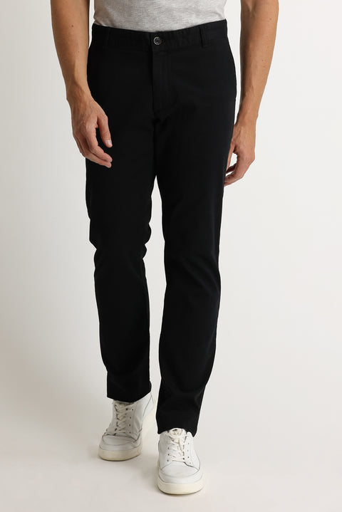 Black Relaxed Fit Stretch Canvas / Chino Trousers