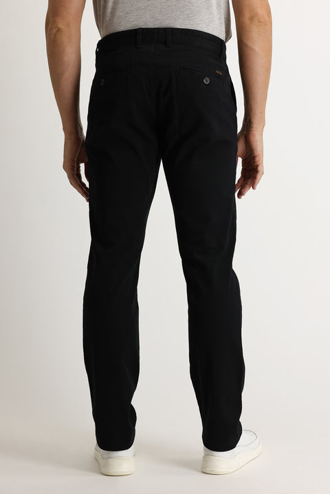 Black Regular Fit Standard Cut Lycra Canvas / Chino Trousers