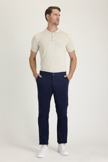 Orta Lacivert Regular Fit Likralı Kanvas / Chino Pantolon
