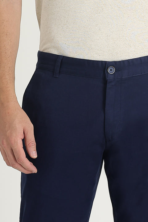 Orta Lacivert 7 Drop Slim Fit Dar Kesim Likralı Kanvas / Chino Pantolon