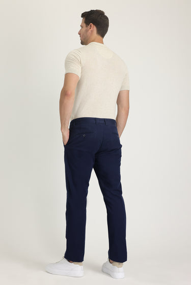 Orta Lacivert Regular Fit Likralı Kanvas / Chino Pantolon