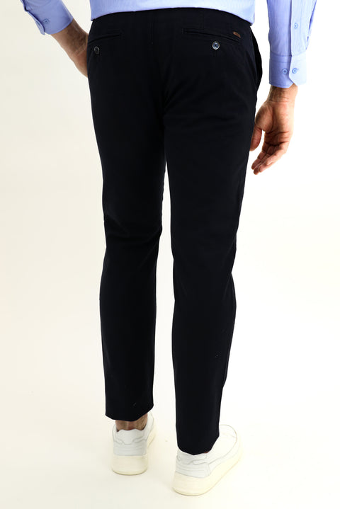 Dark Navy Regular Fit Standard Cut Lycra Canvas / Chino Trousers