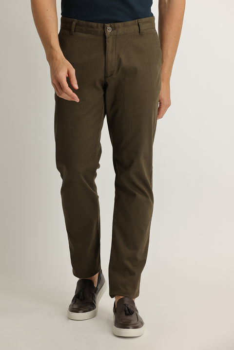 Orta Kahve Regular Fit Standart Kesim Likralı Kanvas / Chino Pantolon