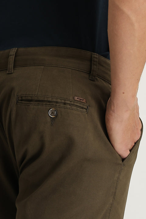 Orta Kahve Regular Fit Standart Kesim Likralı Kanvas / Chino Pantolon