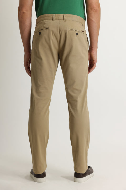 Camel Regular Fit Standard Cut Lycra Canvas / Chino Trousers
