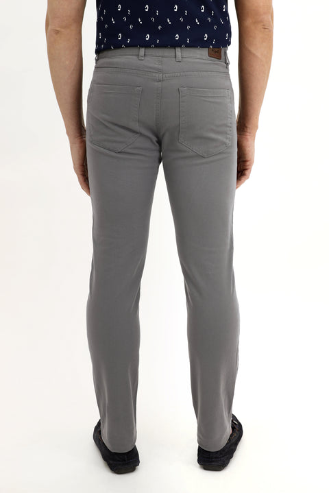 Mid Smoke Regular Fit Standard Cut Lycra Canvas / Chino Trousers