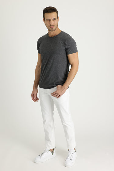 Beyaz Slim Fit Dar Kesim Likralı Kanvas / Chino Pantolon