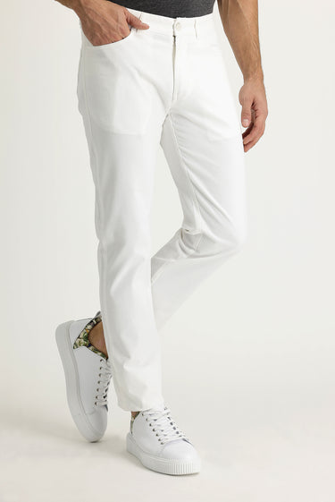 Beyaz Slim Fit Dar Kesim Likralı Kanvas / Chino Pantolon