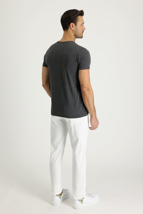 Beyaz 7 Drop Slim Fit Dar Kesim Likralı Kanvas / Chino Pantolon