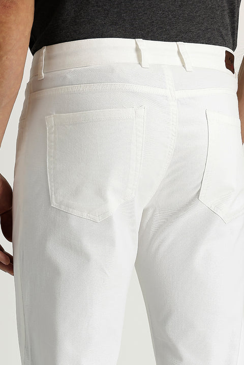 Beyaz Relaxed Fit Rahat Kesim Likralı Kanvas / Chino Pantolon