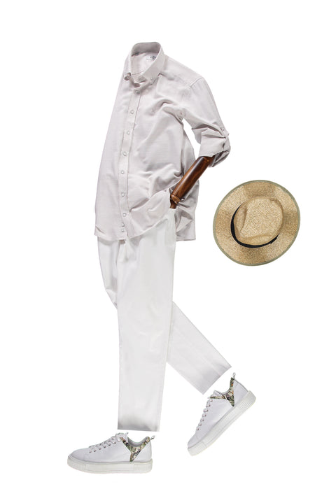 Beyaz Relaxed Fit Rahat Kesim Likralı Kanvas / Chino Pantolon