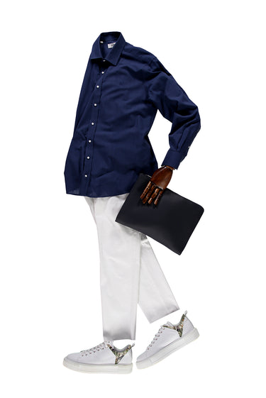 Beyaz Regular Fit Likralı Kanvas / Chino Pantolon