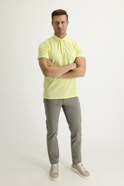 Çağla Yeşili 7 Drop Slim Fit Dar Kesim Likralı Kanvas / Chino Pantolon