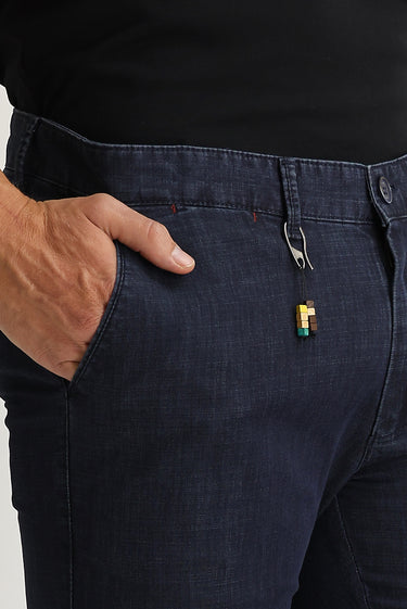 Havacı Mavi Slim Fit Dar Kesim Likralı Denim Look Pantolon