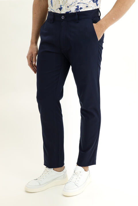 Koyu Lacivert Slim Fit Dar Kesim Likralı Kanvas / Chino Pantolon