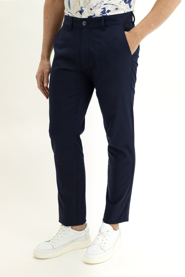 Koyu Lacivert Slim Fit Dar Kesim Likralı Kanvas / Chino Pantolon