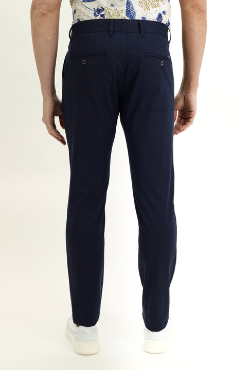 Dark Navy Regular Fit Standard Cut Lycra Canvas / Chino Trousers