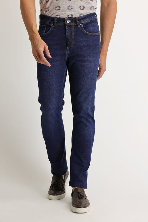 Dark Blue Regular Fit Standard Cut Lycra Denim Jeans