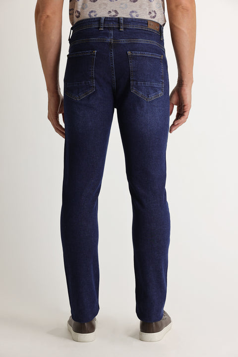 Dark Blue Regular Fit Standard Cut Lycra Denim Jeans