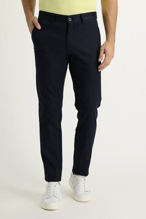 Koyu Lacivert Regular Fit Standart Kesim Likralı Kanvas / Chino Pantolon