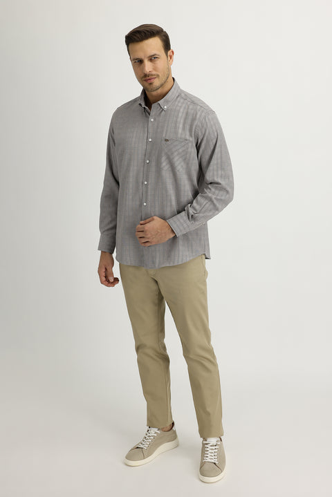 Orta Bej 6 Drop Regular Fit Standart Kesim Likralı Kanvas / Chino Pantolon