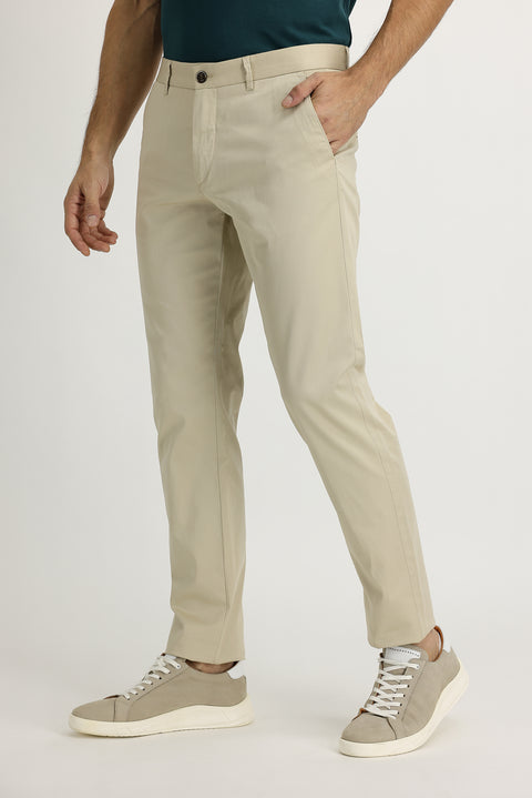 Açık Bej Regular Fit Standart Kesim Saten Likralı Kanvas / Chino Pantolon