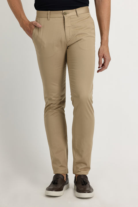 Camel Slim Fit Dar Kesim Saten Likralı Kanvas / Chino Pantolon