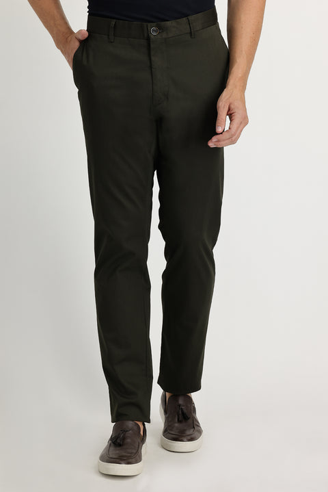 Medium Khaki Relaxed Fit Sateen Lycra Canvas / Chino Trousers