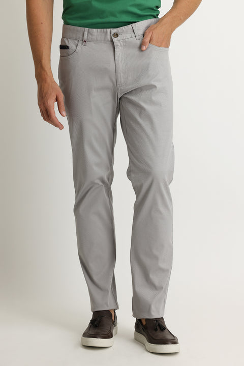 Açık Gri Relaxed Fit Rahat Kesim Desenli Likralı Kanvas / Chino Pantolon