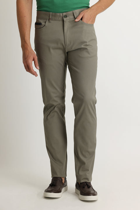 Light Khaki Regular Fit Standard Cut Stretchy Canvas / Chino Trousers