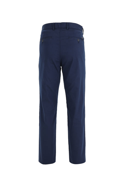 Orta Lacivert Regular Fit Standart Kesim Kuşgözü Likralı Kanvas / Chino Pantolon