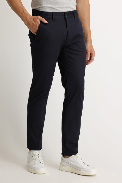 Dark Navy Relaxed Fit Eyelet Lycra Canvas / Chino Trousers