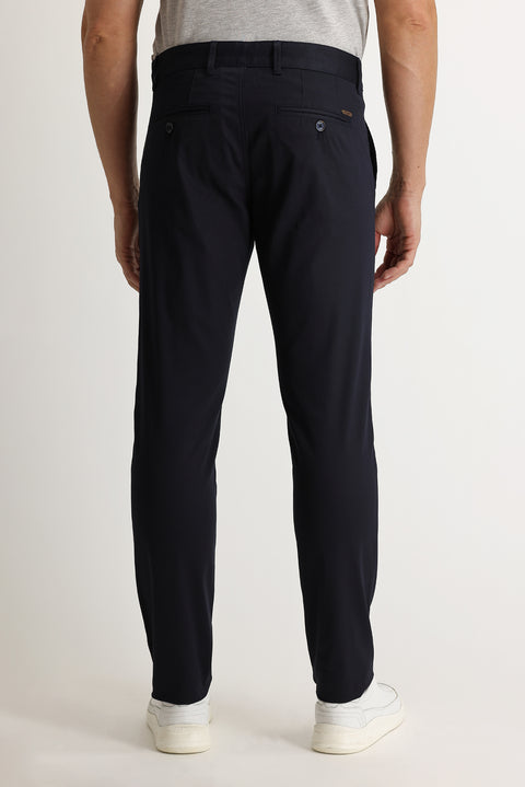 Dark Navy Relaxed Fit Eyelet Lycra Canvas / Chino Trousers