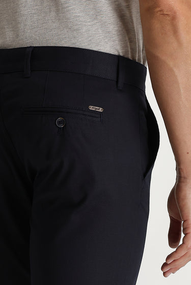 Koyu Lacivert Regular Fit Kuşgözü Likralı Kanvas / Chino Pantolon