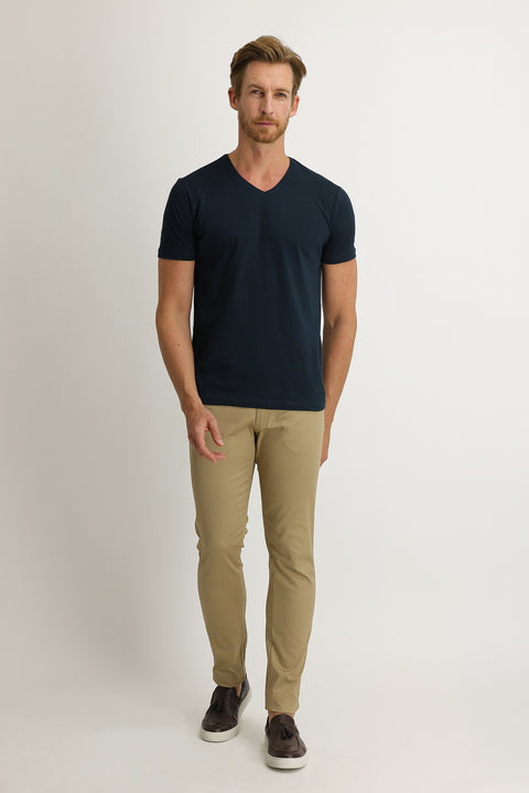 Light Camel Regular Fit Standard Cut Eyelet Lycra Canvas / Chino Trousers