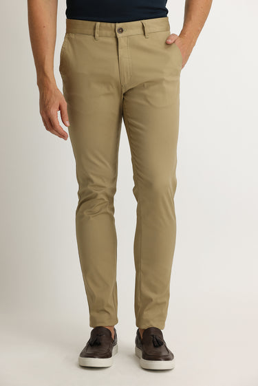Açık Camel Slim Fit Dar Kesim Kuşgözü Likralı Kanvas / Chino Pantolon