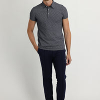 Dark Navy Blue Slim Fit Narrow Cut Elastic Waist Drawstring Stretchy Trousers