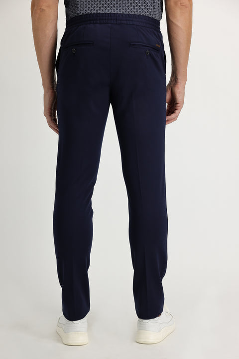 Koyu Lacivert 7 Drop Slim Fit Dar Kesim Beli Lastikli İpli Likralı Pantolon