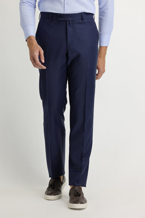 Orta Lacivert 4 Drop Relaxed Fit Rahat Kesim Yünlü Klasik Kumaş Pantolon
